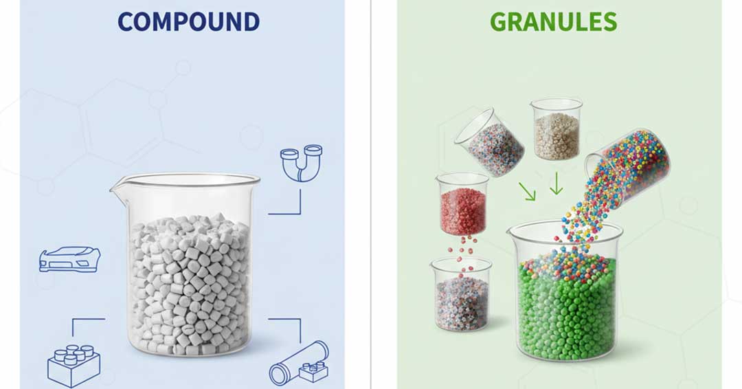 What are compounds and granules of polymer materials?