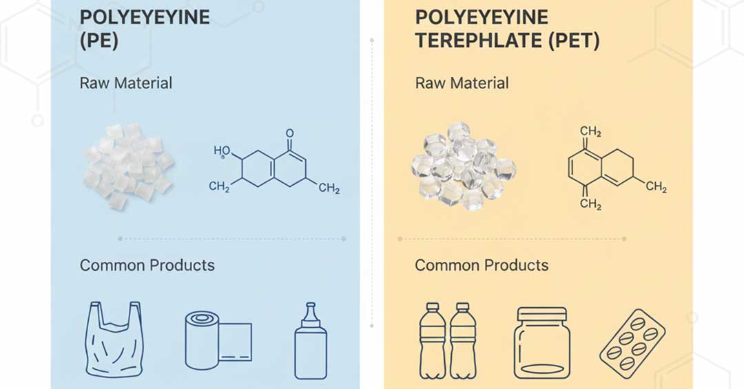 The difference between polyethylene terephthalate (PET) and polyethylene (PE)